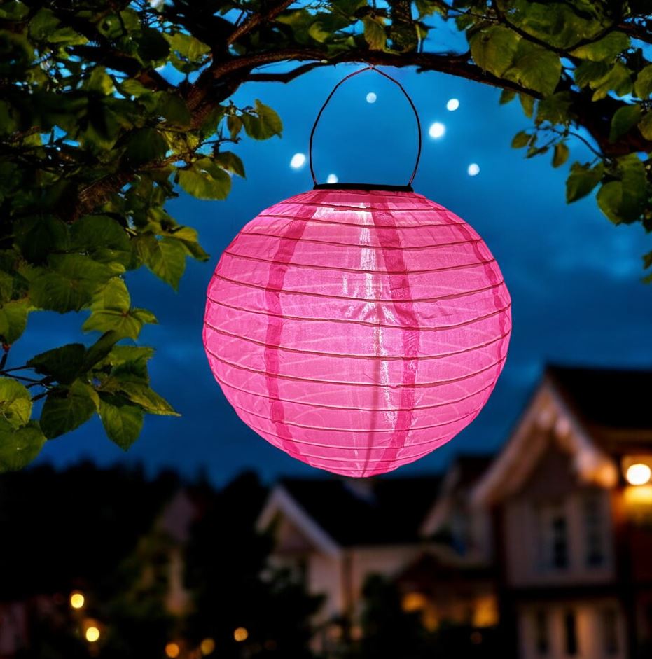 LED Solar Outdoor Lampion mit 1 LED D:25cm Farbe: Pink Nr.45 Warm weisses Licht