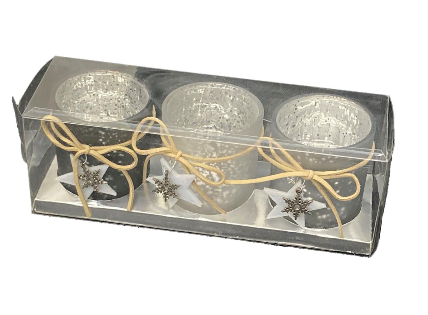 Teelichthalter aus Glas 
3er Set in  Geschenkbox 
D6cm x H7cm