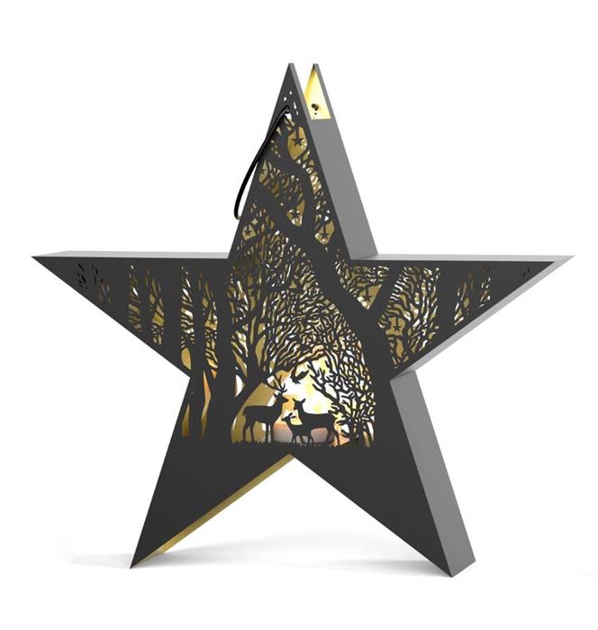 Stern Forest mit Henkel aus Metall Schwarz gold mit Einsatz für Kerzen