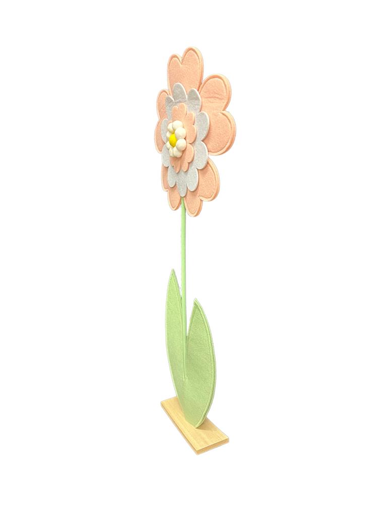 Dekoblume Filz orange Blüte auf Holzsockel