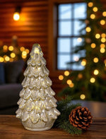 LED Tannenbaum Silber aus Glas - 15 LED H: 26cm D: 13.5cm