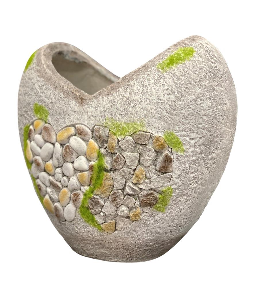 Pflanzentopf Herzförmig 
Polyresin mit Stein-Design 
Farbe: Grau 
37.5x23.5x33.5cm