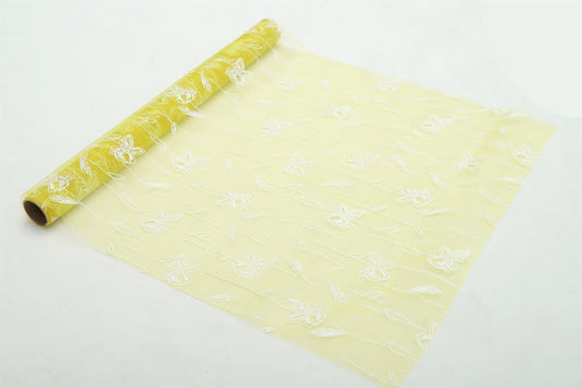 Dekostoff "Organza" gerollt und geschnitten gelb Schmetterlingdruck
Grösse: 36cm x 300cm