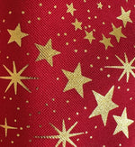 Dekostoff "imitiertes" Leinengewebe rot+goldige Sterne Design:Sterne