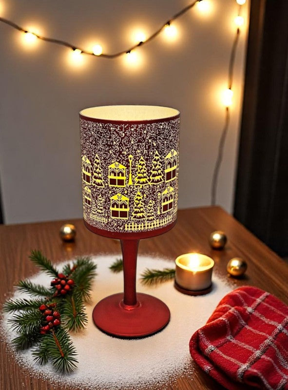 Windlicht Kelch aus Glas Bergdorfmotiv rot weiss