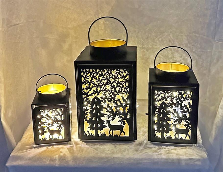 Laterne Forest aus Metall eckig schwarz gold