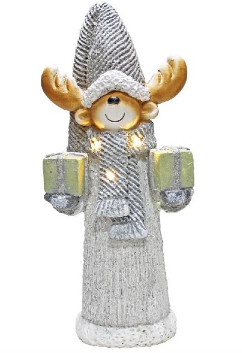 LED Deko Figur Elch mit Geschenken in der Hand mit 3 LED