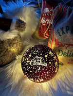 LED Glas Kugel rot mit 10 LED D:12cm Motiv: Hirsch im Wald