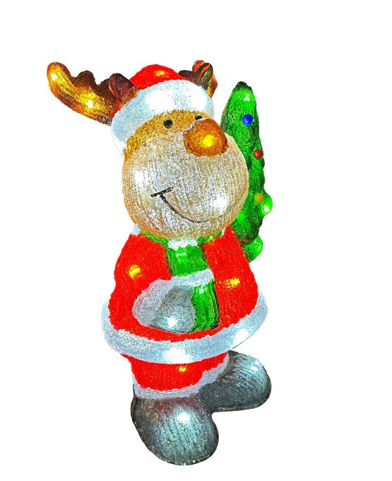 LED Outdoor Acryl Rentier im Santa Gewand mit 50 LED cool white