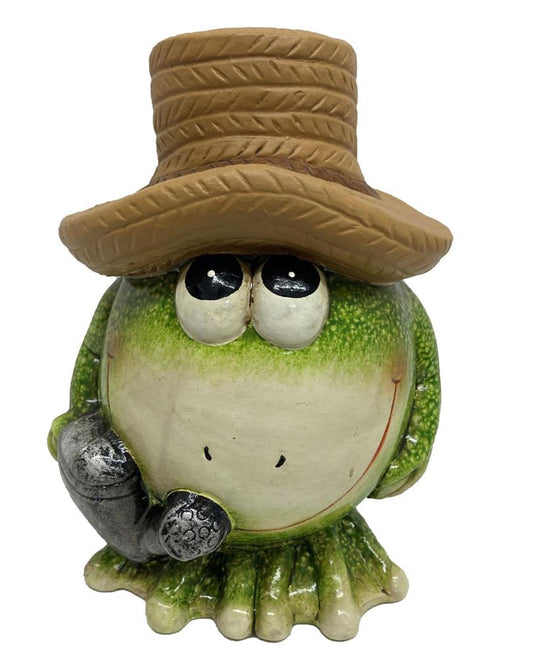 Deko Frosch 
mit Hut und Giesskanne 
12 x13 x17.5cm