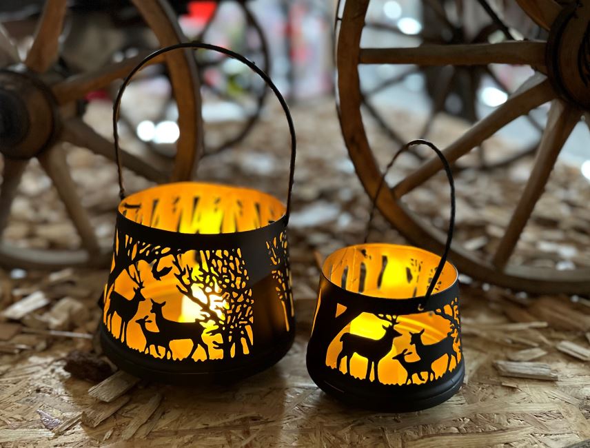 Windlicht Forest 2er Set mit Henkel aus Metall schwarz gold