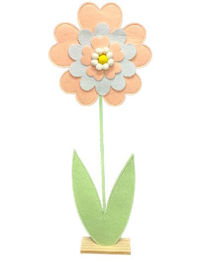 Dekoblume Filz orange Blüte auf Holzsockel