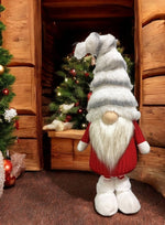 Deko Wichtel stehend rot weiss mit flauschiger Mütze grau weiss