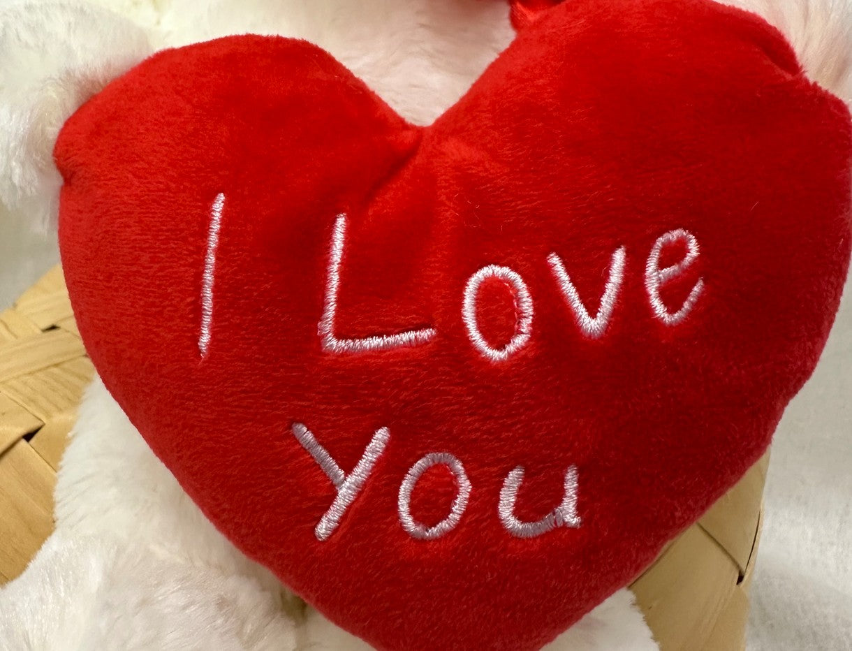 Plüschbär sitzend weiss mit rotem Herzkissen I love you Grösse 22x16x20cm