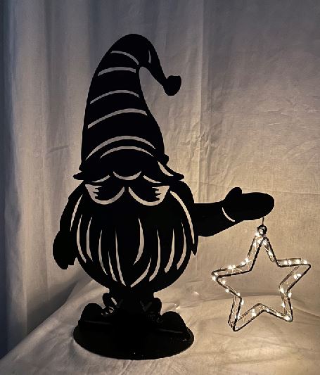 LED Wichtel Santa Outdoor aus Metall mit leuchtendem Stern mit 44 LED H45cm