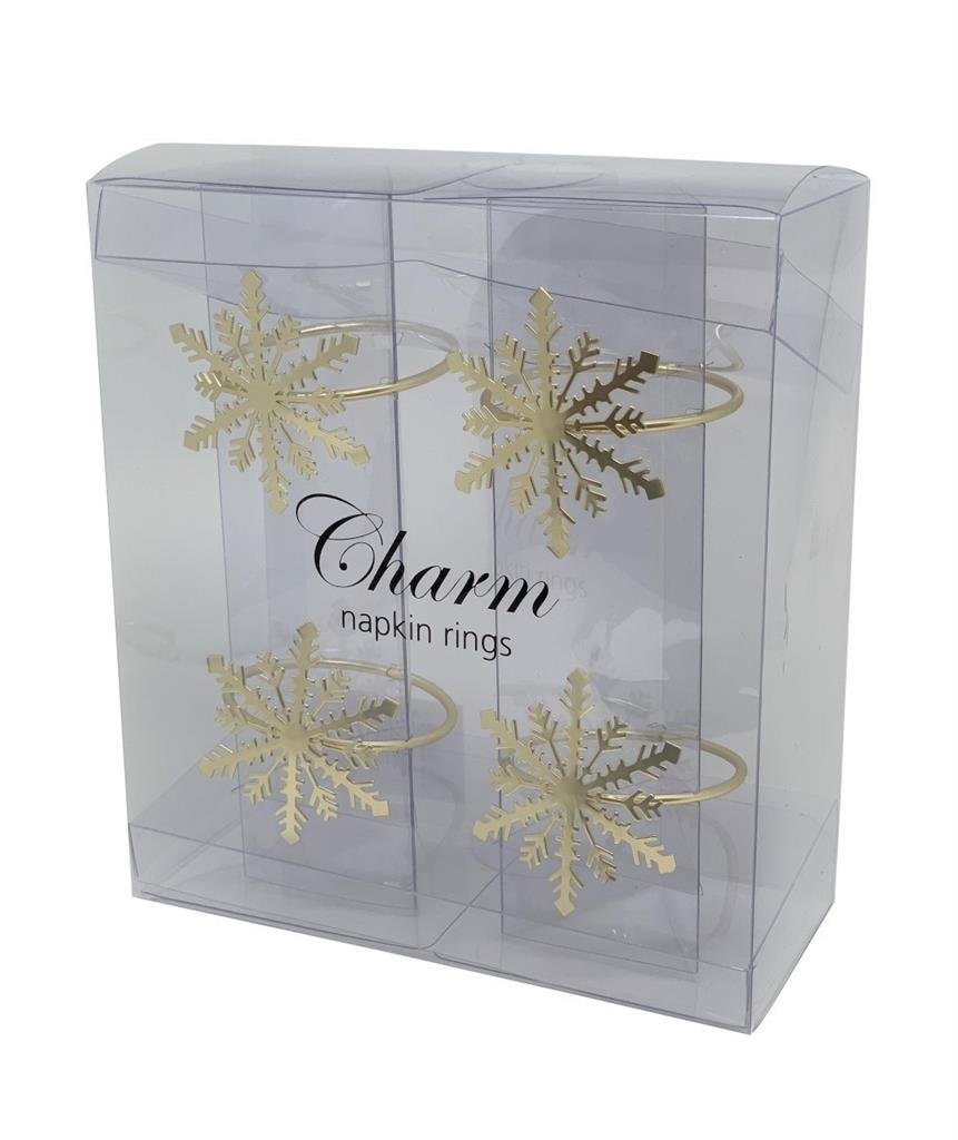 Rond de serviette lot de 4 flocons de neige
 or antique taille 55-60mm acier inoxydable