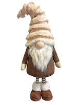 Deko Wichtel stehend braun weiss mit flauschiger Mütze braun weiss