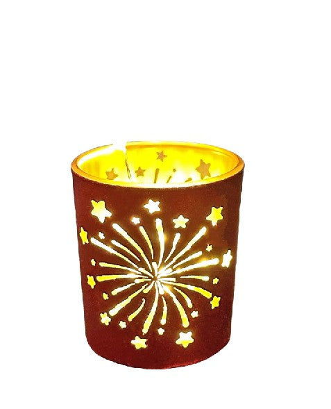 Windlicht aus Glas mit Feuerwerk Motiv