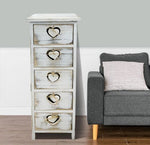 Kommode aus Holz "Herz" mit 5 Schubladen Grösse: 25x25x75cm shabby chic