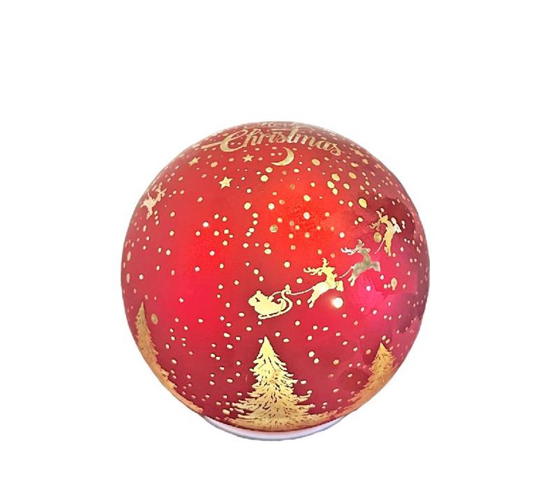 LED Glas Kugel rot mit 10 LED D:12cm Motiv: Hirsch im Wald