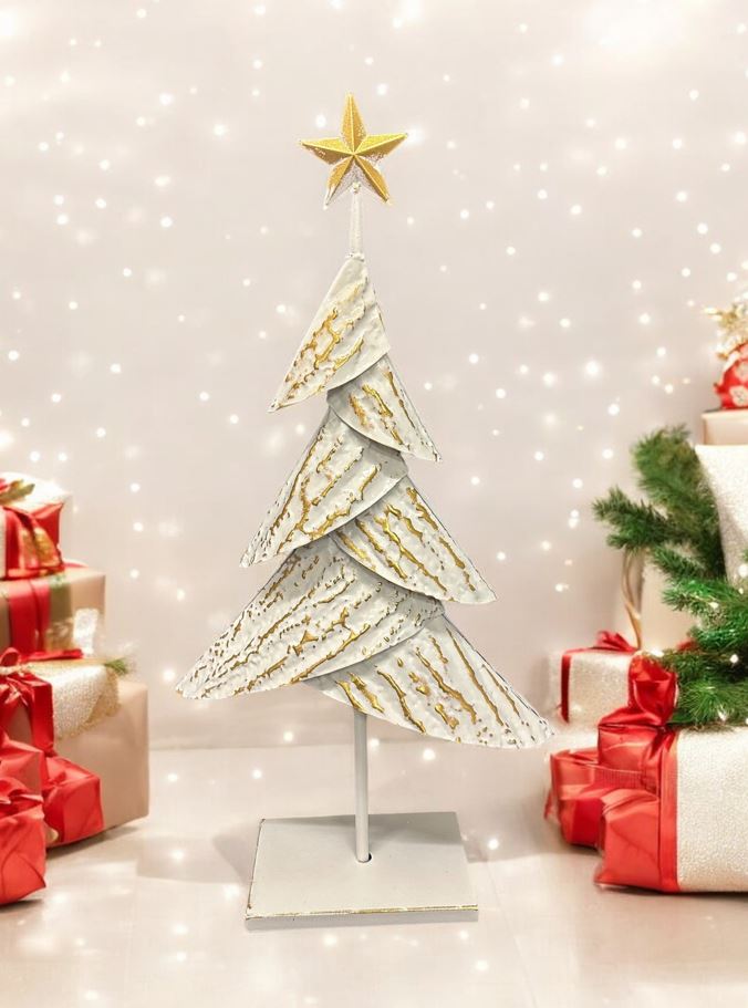 Deko Weihnachtsbaum aus Metall altweiss gold H59cm