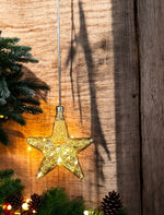LED Glas Stern organisch gold, transparent mit 12 LED D12cm Tube Batteriefach