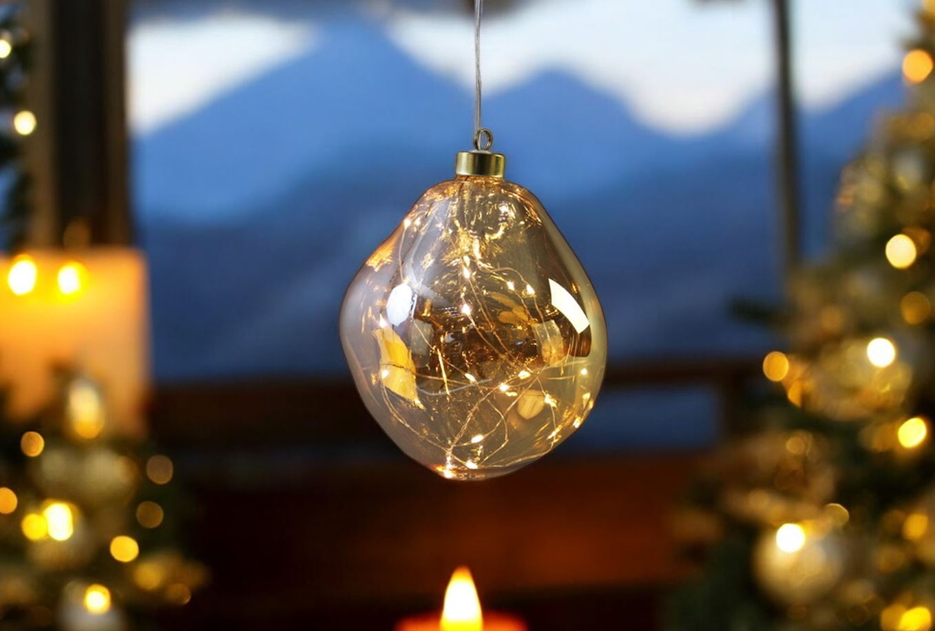 LED Glas Kugel organisch amber, transparent mit 10 LED D12cm
