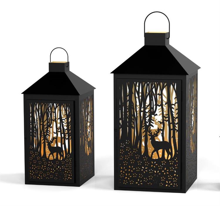 Laterne Forest 2er Set aus Metall Schwarz gold