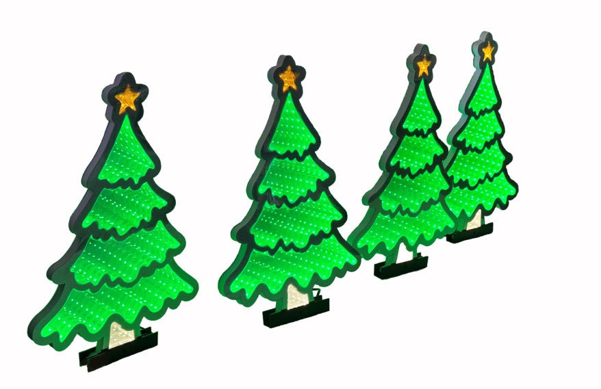 LED Figur Tannenbäume mit Infinity Effekt, 4er Set verbunden. Zum Einstecken