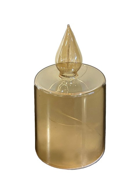 LED Glas Deko als Kerze transparent gold mit 10 LED Sternenmotive 3D