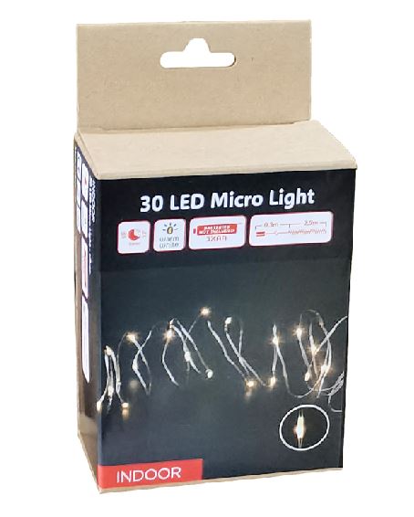LED Micro Draht Lichterkette 30 LED
L: 290cm
silber Draht