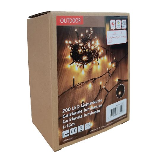 LED Outdoor Lichterkette 200 LED warm weisses Licht Länge 15m