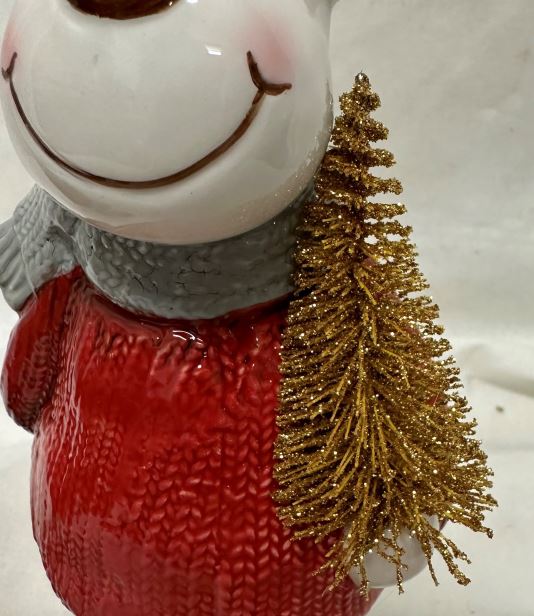 Deko Figur Elch aus Dolomit mit Baum aus Metall rot weiss H15cm