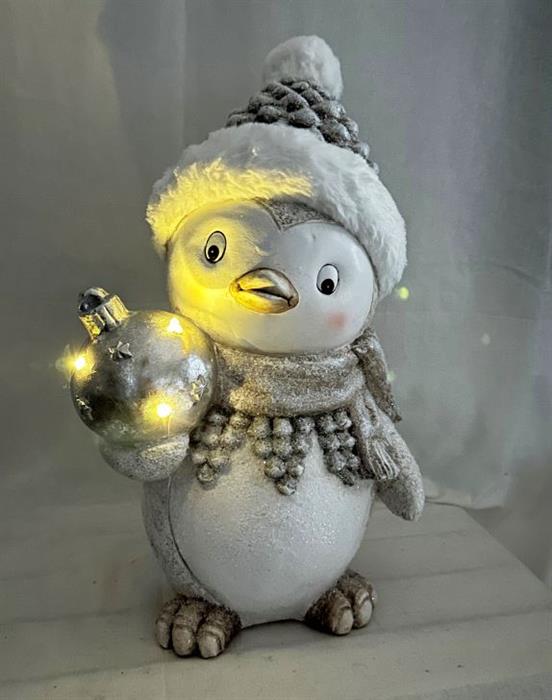 LED Deko Pinguin stehend weiss mit 3 LED H43.5cm