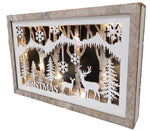 Image diorama LED avec 10 LED
 Motif : Scène forestière avec sapins
 Flocons de neige et cerfs