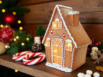 LED Deko Lebkuchenhaus braun mit bunten Verzierungen H41cm 4 LED