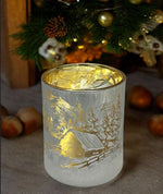 Windlicht aus Glas Bergdorfmotiv silber H10cm