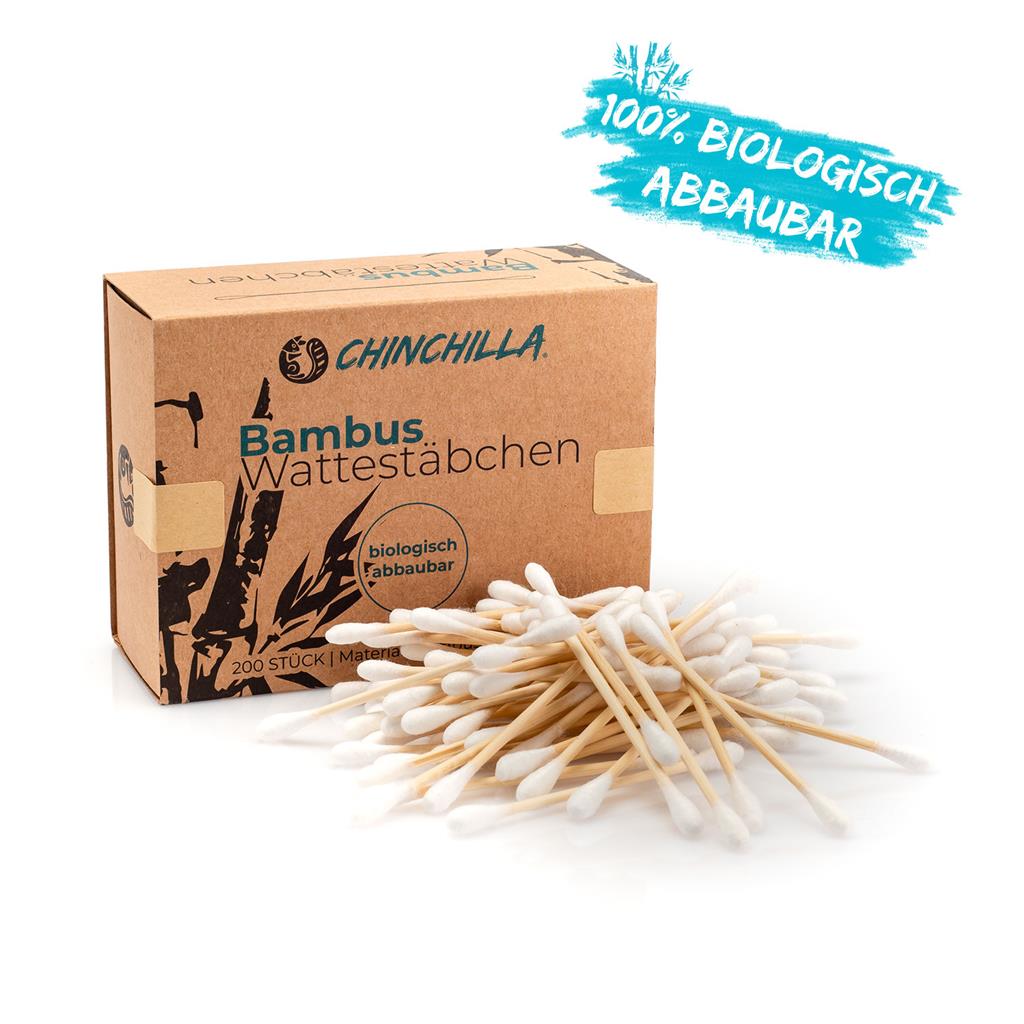 Bambus Wattestäbchen 200 Stück im Spender aus Bambus und 100% Baumwolle