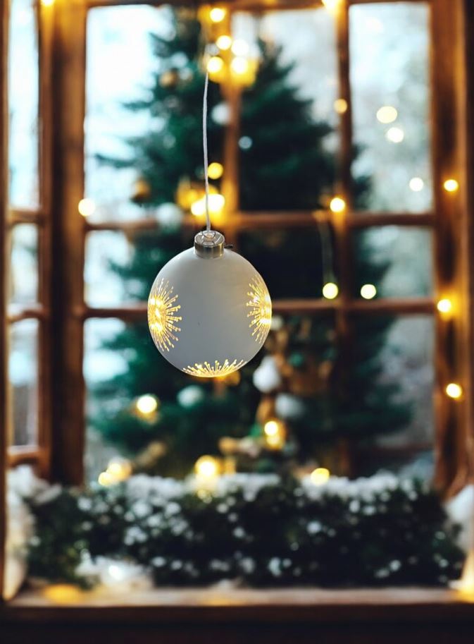 LED Glas Kugel silber mit Sternen mit 10 LED D12cm