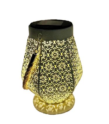 LED Solar Laterne in Gelb aus Metall orientalische Form L12cm x B13.5cm x H18cm