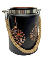 Windlicht aus Glas 
Motiv: Schneekugel 
Schwarz/gold 
H14.5cm