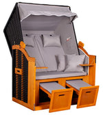 Strandkorb "Ostsee" Uni-Grau Massivholzgestell / wetterfestes Kunstrattan (schwarz)