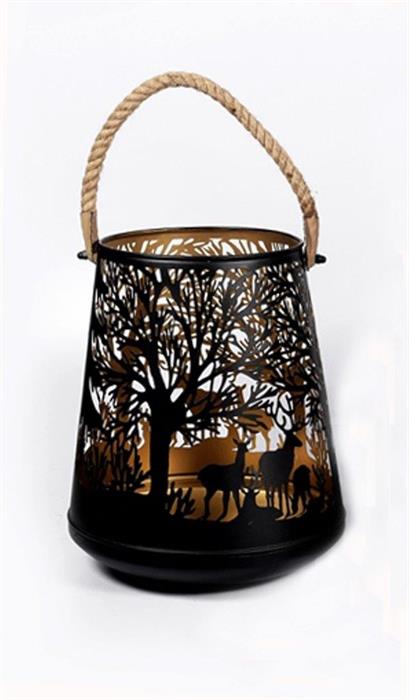 Laterne Forest mit Kordel aus Metall schwarz gold D26cm x H31cm