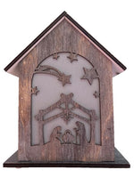 LED XMAS Haus mit Krippenszene
mit Hologrammfolie und 10 LED
Farbe: Braun