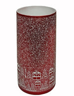Windlicht aus Glas Bergdorfmotiv rot weiss