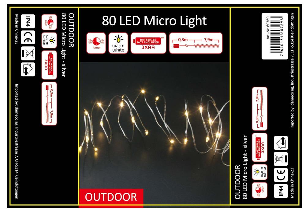 Guirlande lumineuse d'extérieur à micro-fils à LED
 80 LED, L: 790cm
 fil d'argent