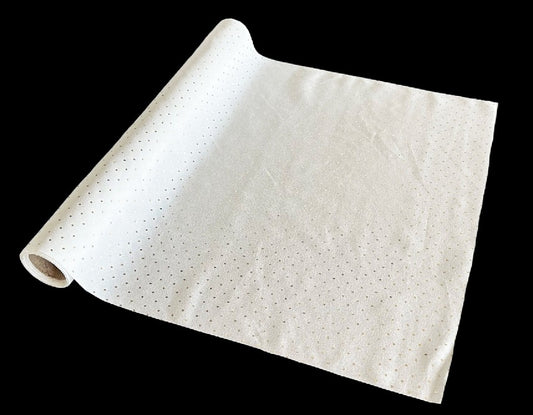 Dekostoff weiss + goldige Punkte Design:Punkte 36cm x 300cm - gerollt