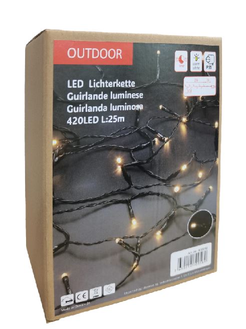LED Outdoor Lichterkette 420 LED Warm weisses Licht L: 25m - Kabelfarbe: Grün