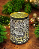 Windlicht schwarz aus Metall Motiv: Hirsch im Wald