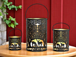 Windlicht Forest 3er Set mit Henkel aus Metall schwarz gold